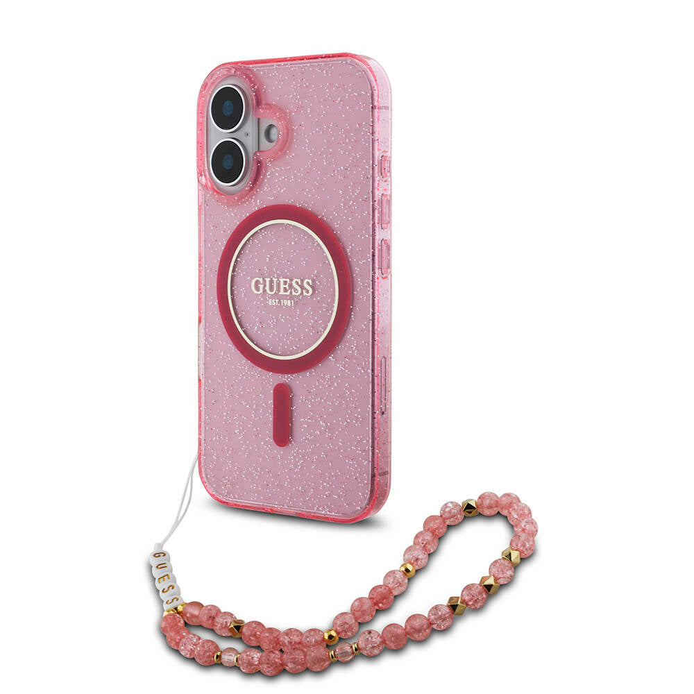 Guess iPhone 16 Plus Orjinal Lisanslı Magsafe Şarj Özellikli Simli Silikon İnci Bileklikli Telefon Kılıfı - 9 Guess iPhone 16 Plus Orjinal Lisanslı Magsafe Şarj Özellikli Simli Silikon İnci Bileklikli Telefon Kılıfı - 9